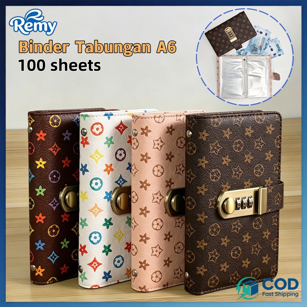 Dompet Tabungan A6 Dengan Kunci Sandi|Binder 6 Lubang Texture Kulit|Album Penyimpanan Uang Tunai|Org