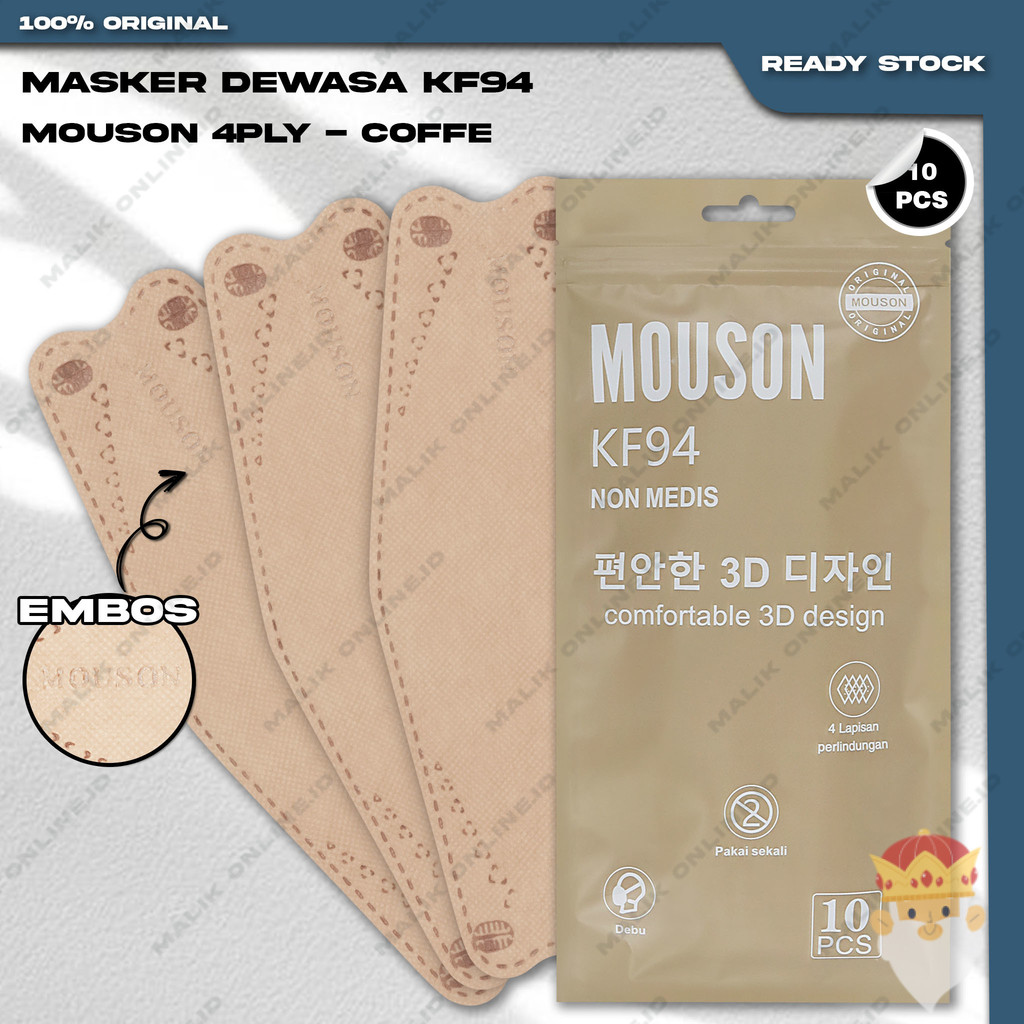 Masker KF94 MOUSON 4Ply Isi 10Pcs Coffe Cream Korea KF94 4 Ply Earloop Surgical Mask