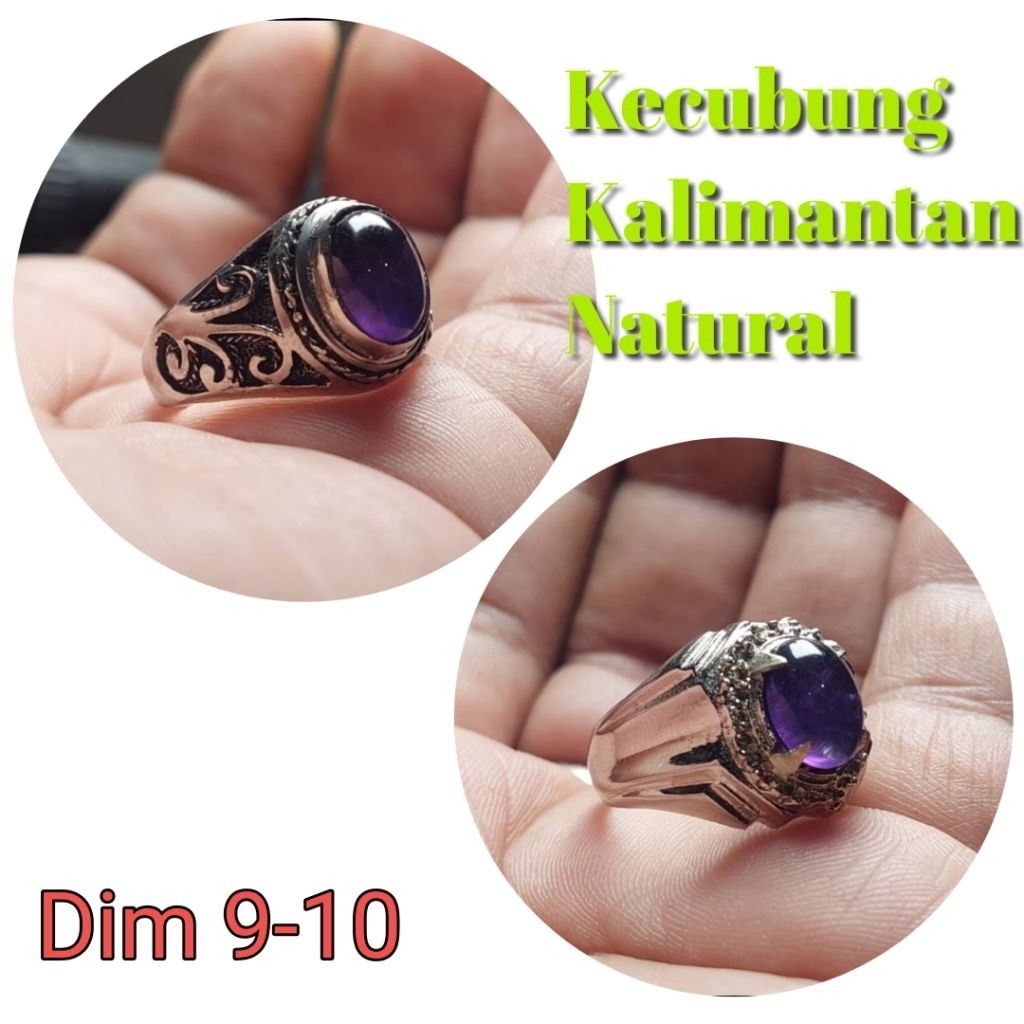 Cincin batu  kecubung kalimantan 9-10mm / kecubung kristal / kecubung amethys ungu asli natural akik