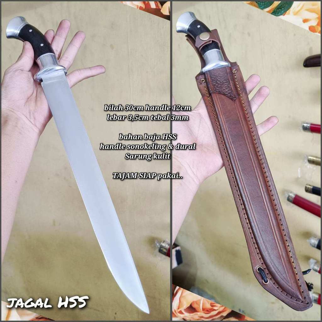 Pisau Sembelih/ Golok sembelih baja hss sarung kulit terbaik panjang 30 cm