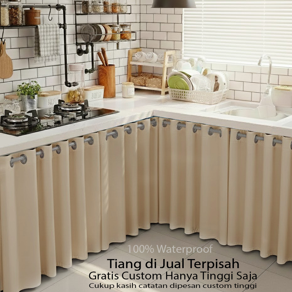 Gorden Kolong Dapur Smokring Anti Air Tirai Bawah Meja Kompor Waterproof