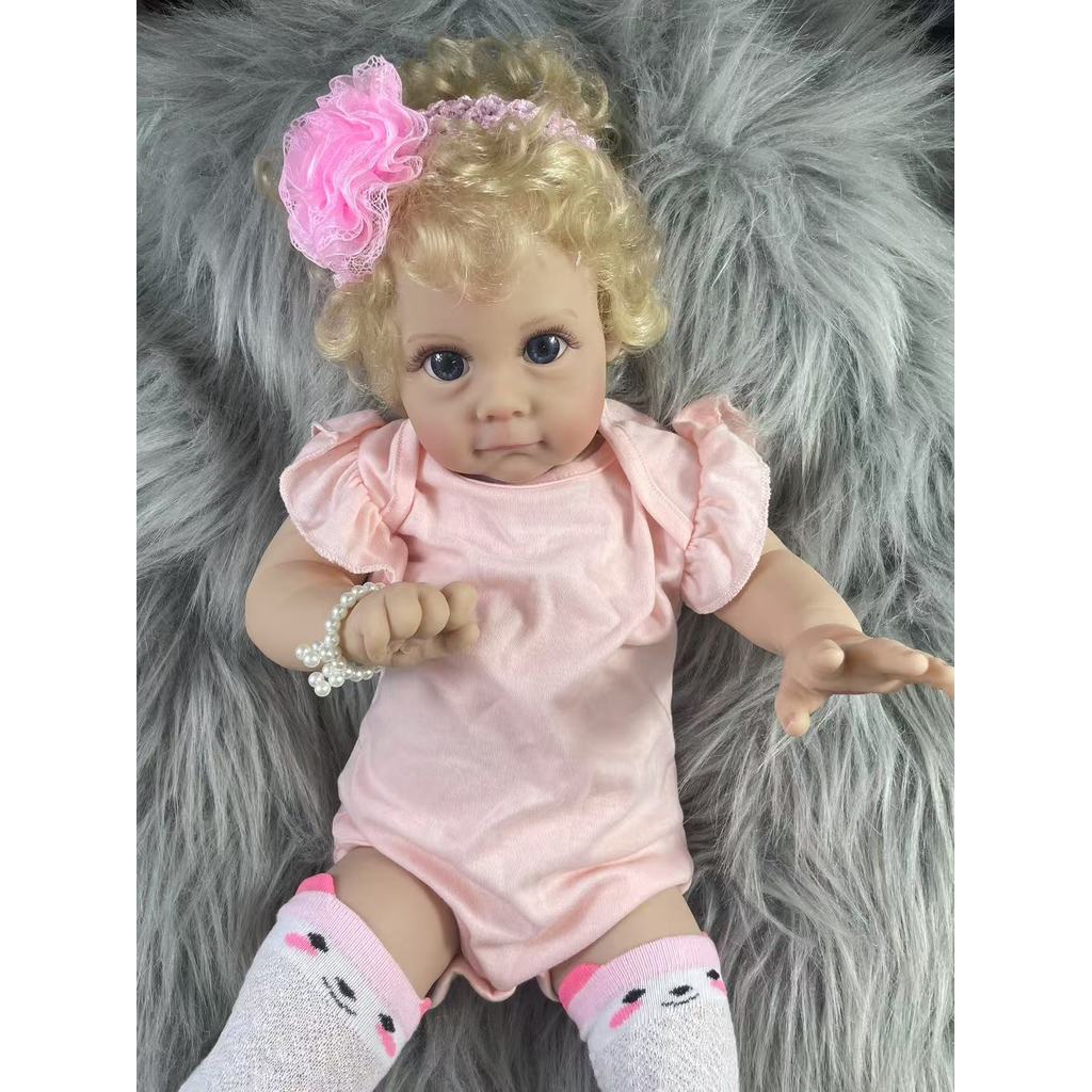24 Inch Huge Size Maggie Lovely Reborn Baby Doll Maggi Doll Vinyl Soft Cloth Body With Rooted Blond 