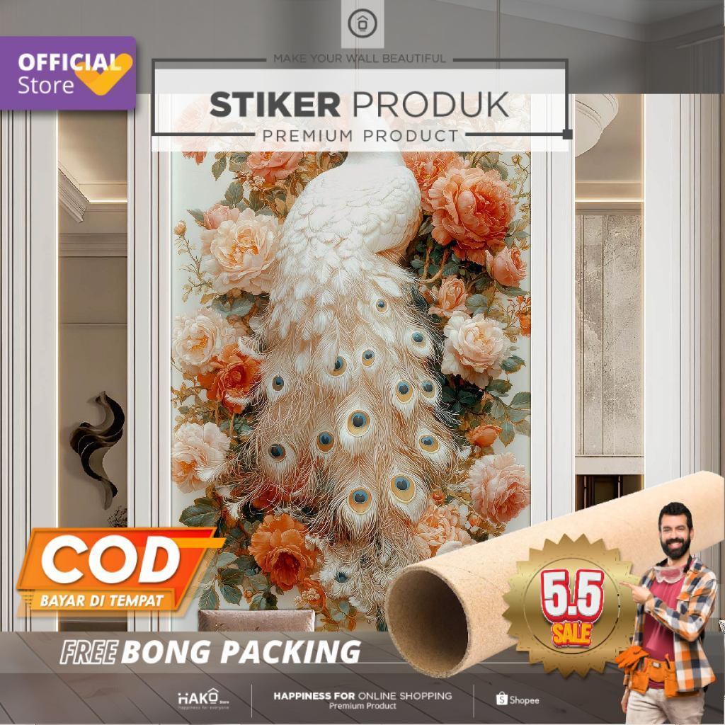 Stiker Dinding | Stiker Dinding Arch | Stiker Dinding Motif Merak 3D | Stiker Dinding Motif Merak 3D