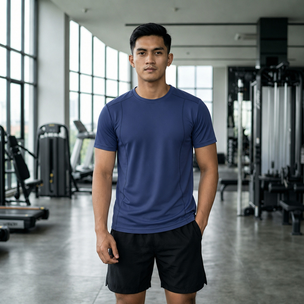 baju Dryfit pria olahraga senam training lari jogging lengan pendek