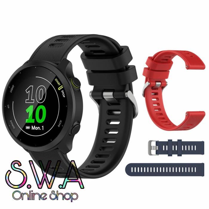 Strap Model Original Watch Band Rubber Silikon Garmin Forerunner 55 165 245 Music Musik dhfj - Hitam
