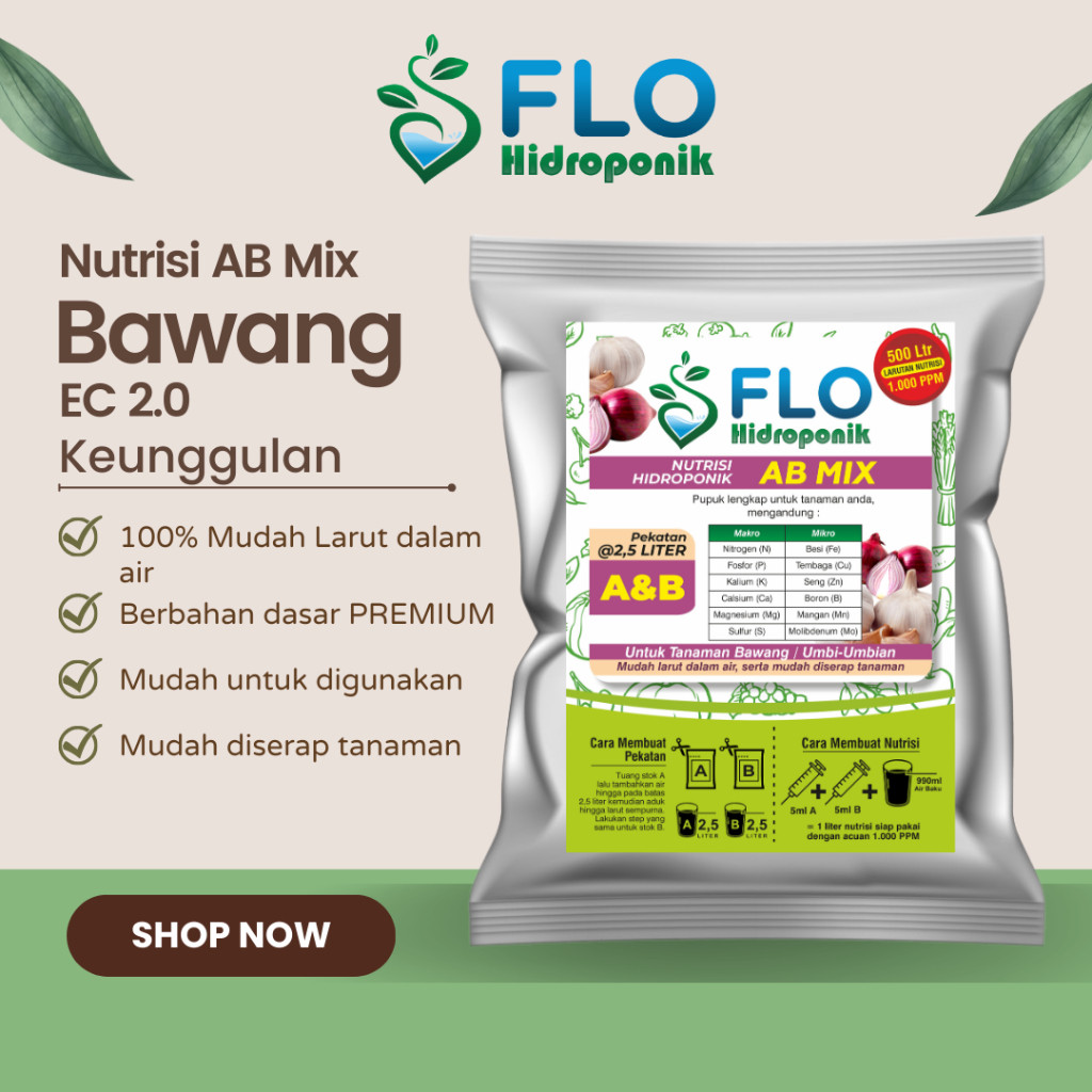 Pupuk Nutrisi AB Mix Bawang untuk 500 Liter nutrisi Flo Hidroponik