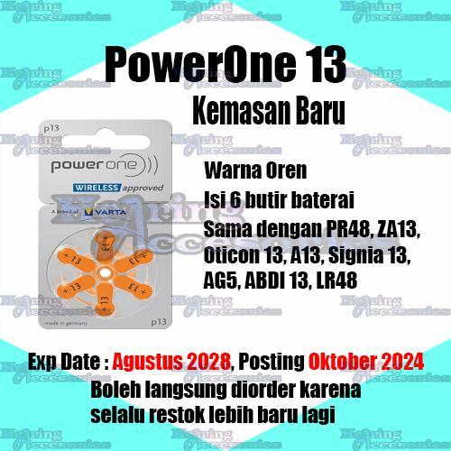 PowerOne Baterai Alat Bantu Dengar P13 Size 13 Voltage 1.45V Bebas Merkuri Cocok untuk ReSound Widex