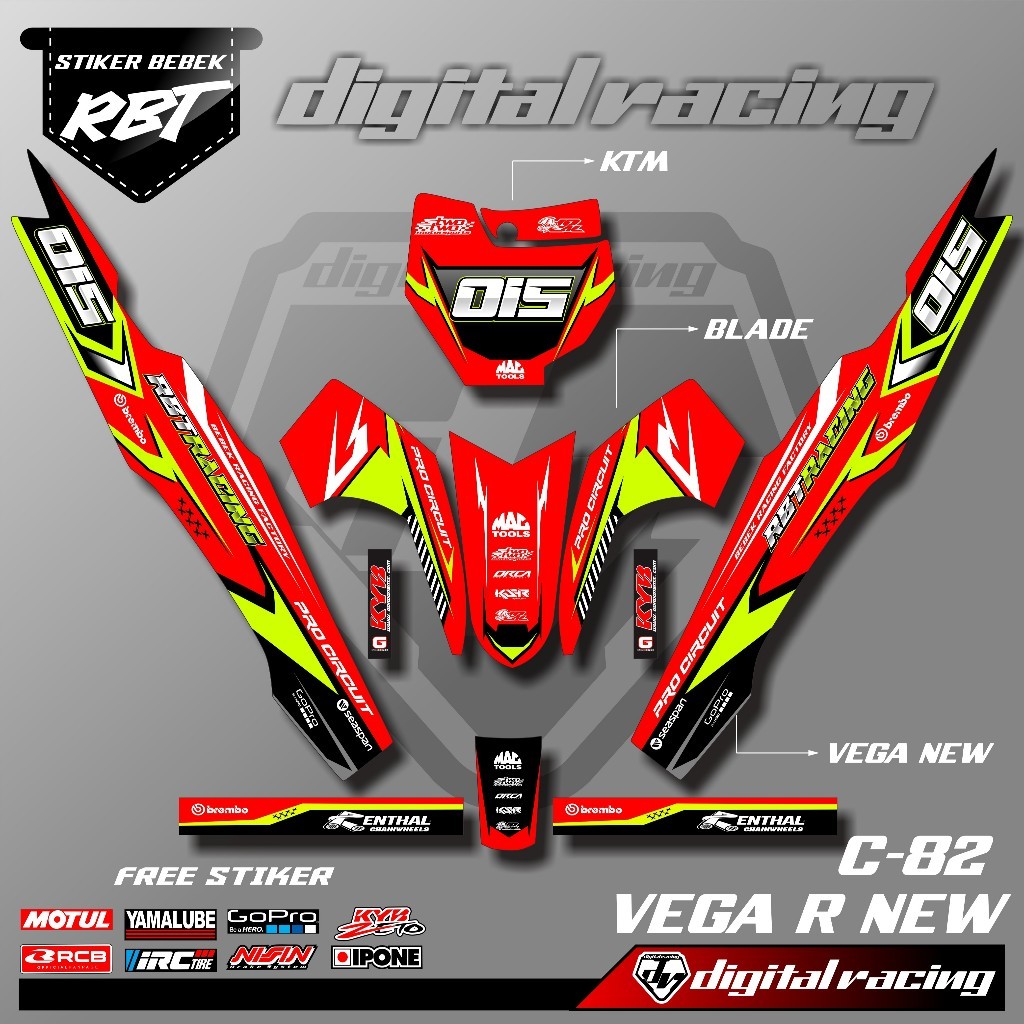 Stiker RBT/GTX VEGA R NEW RACING Bebek Modif RBT CODE 082 new motif  RBT GTX  digital racing