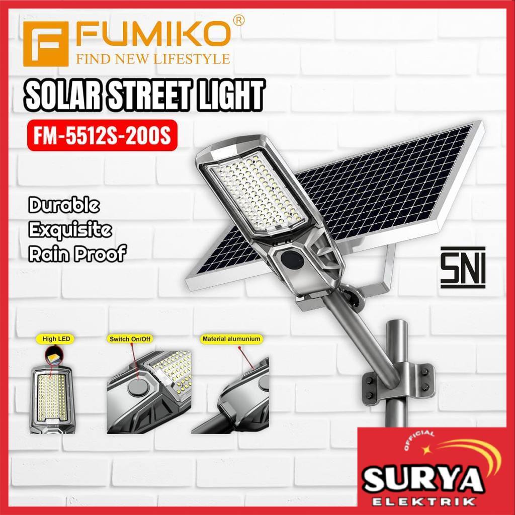 Lampu Penerangan Jalan Umum FUMIKO Raya PJU LED 200W Tenaga Panel Surya Solar Street Light Body Alum