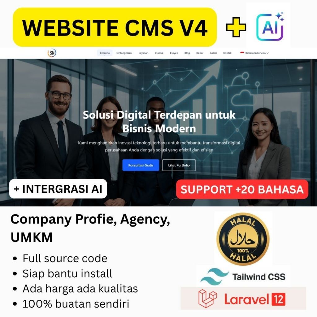 Source Code PREMIUM Website Company Profile V4 Siap Hosting 100%  CMS Laravel 12 Terbaru
