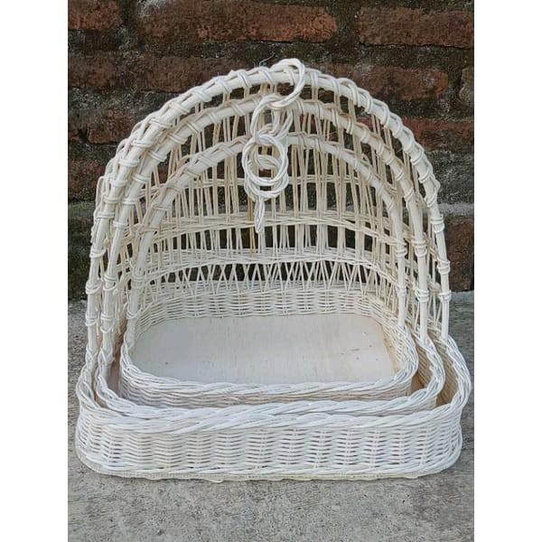 keranjang rotan ayunan kotak 1 set isi 3 pcs full rotan halus kotak hantaran seserahan Wadah - -, - 