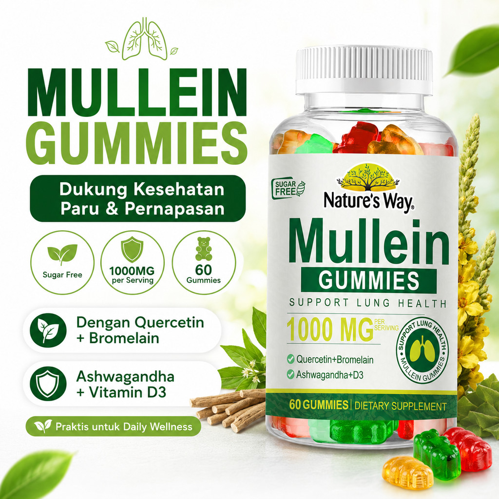Mullein Gummies Sugar Free 60 Gummies Nature’s Way Suplemen Paru Pernapasan Mullein 1000MG