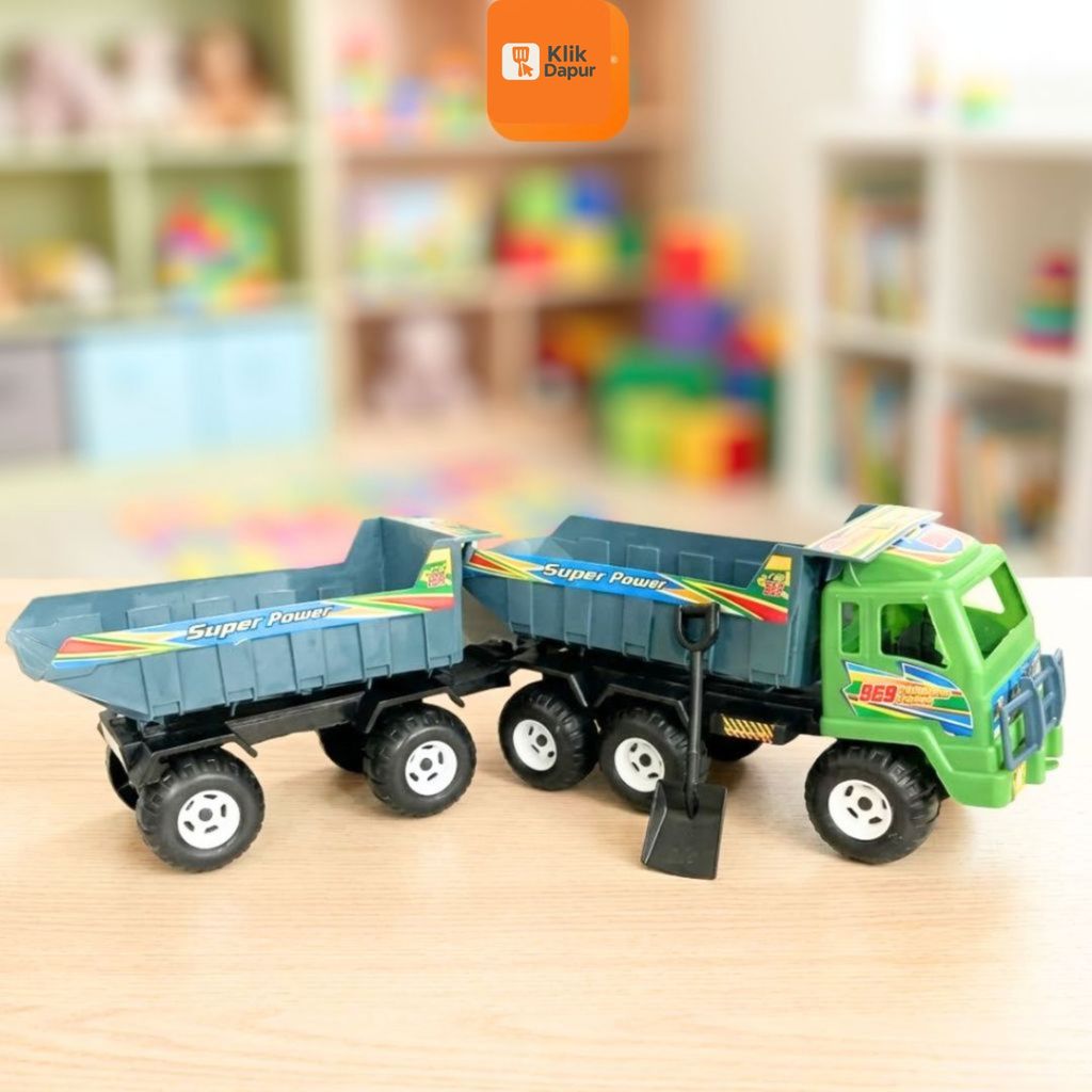 KLIKDAPUR - MAINAN MOBIL MOBILAN TRUCK DUMP 2 GANDENG LENGKAP DENGAN SEKOP TRUK MUATAN BX12