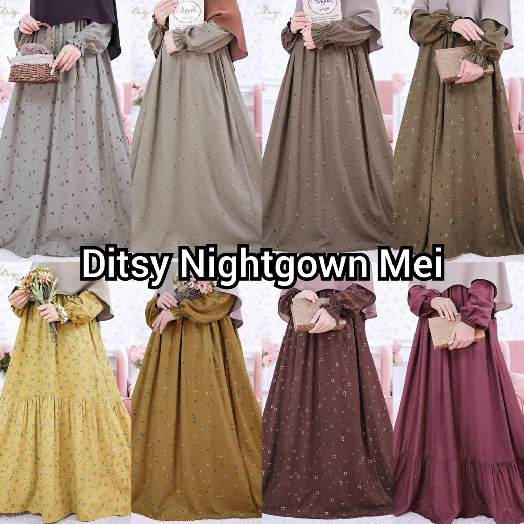 Promo Ditsy Nightgown Mei XS S M L XL XXL XXXL JUMBO Rua Sable Black Rua Walnut Rua Taupe Darlene Ra