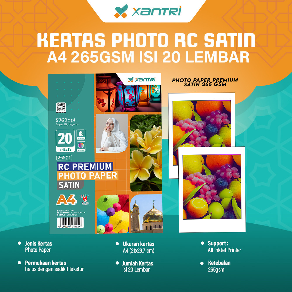 Xantri - Kertas Photo RC Satin 4R 265gsm isi 100lembar / Kertas Photo RC Satin A4 265gsm isi 20 Lemb