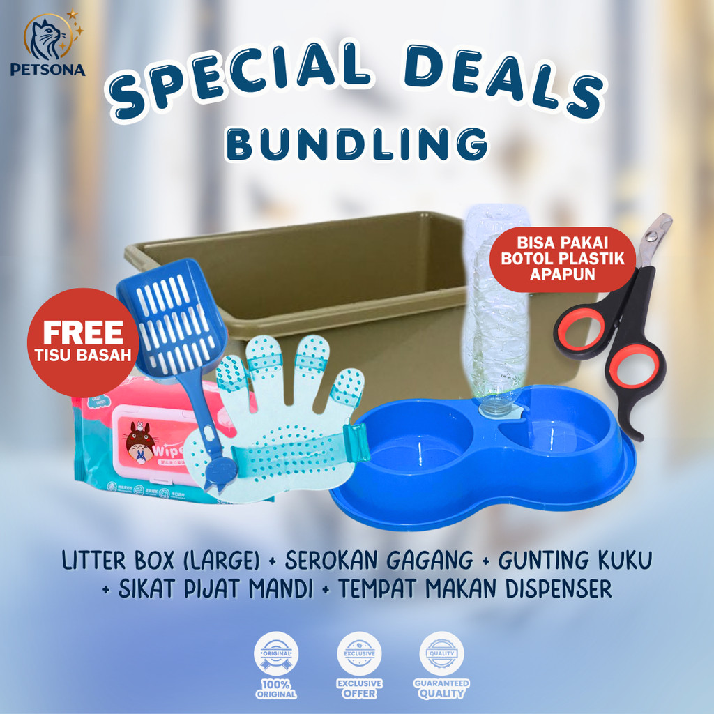 PS Beli 5 Gratis 1 Tisu Basah Paket Starter Kit Perlengkapan Kucing Litter Box Jumbo Adopsi Kucing