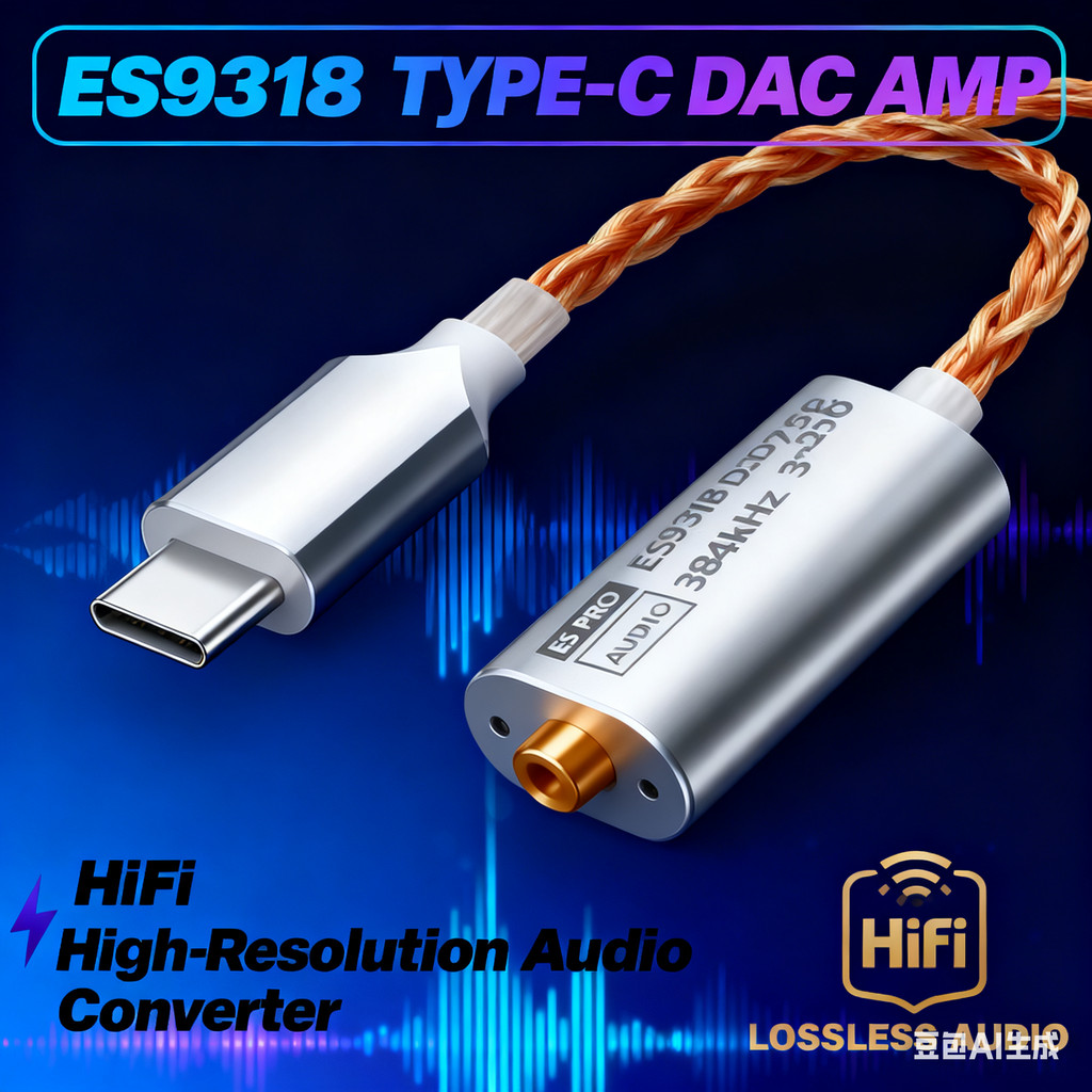 ES9318 DAC Amp USBC to 35mm Adapter  HighResolution 32Bit384kHz DSD256 for Lossless Auo
