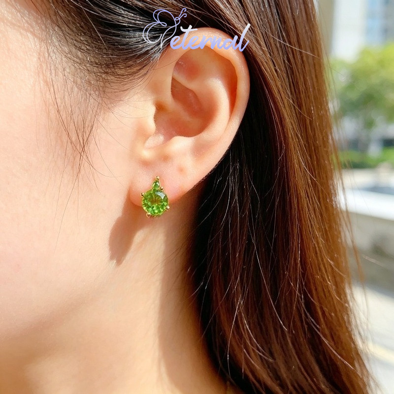 Eternal Anting Tusuk Berlian Kecil Warna Hijau Apel Bertatahkan Halus Dan Segar