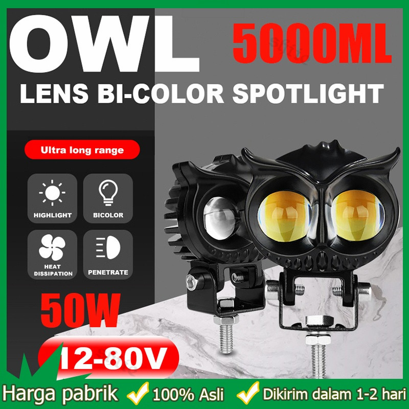 Lampu Tembak D2 Lampu Sorot 2 Mata SQL CR7 Lampu tembak LED Laser SQL OWL 2 Mata Putih Kuning Lampu 