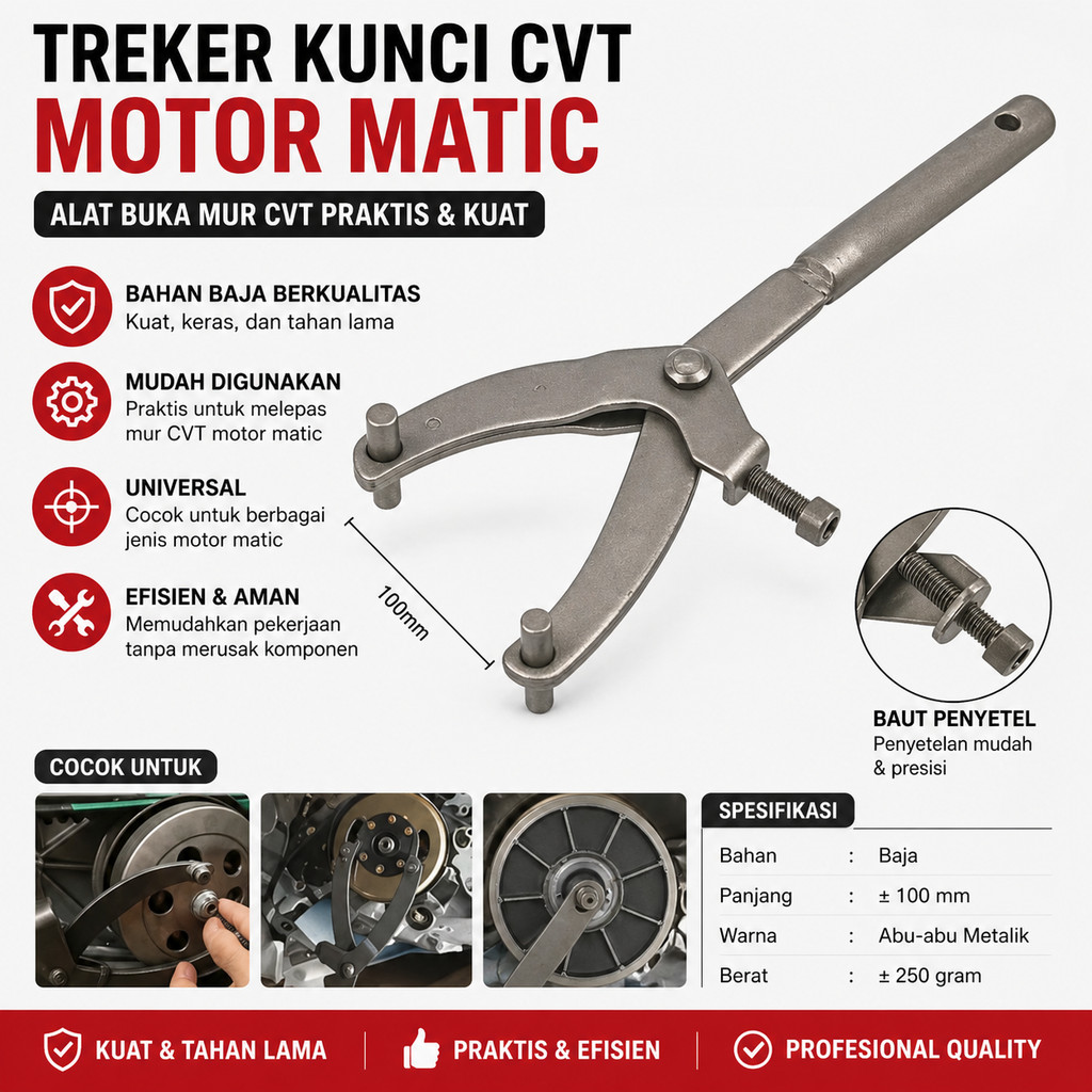 Treker CVT Motor Matic – Alat Buka Pulley dan Rumah CVT Universal Perlengkapan Bengkel