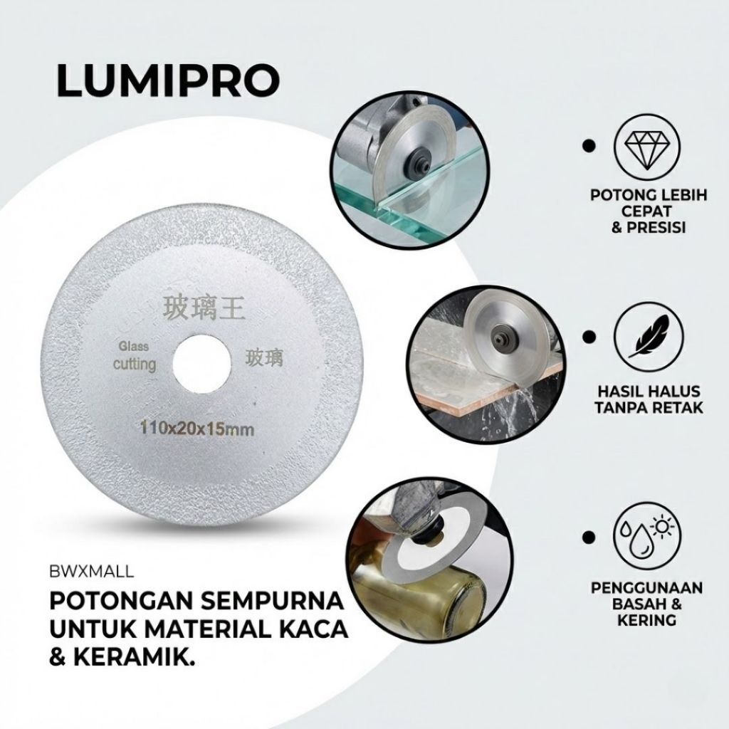 Mata Gerinda Kaca Keramik Granit Botol LUMIPRO NX 10 Diamond Grinding Wheel 110mm Pisau Potong Tipis