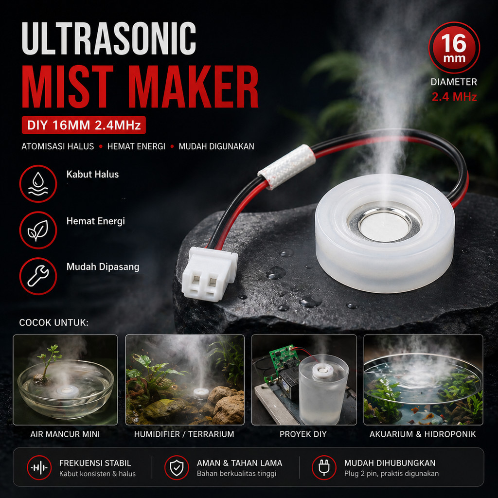 MEXI Pembuat Kabut Humidifier DIY Ultrasonic Mist Maker 16mm 2.4MHz - MX076 - Dhavinci