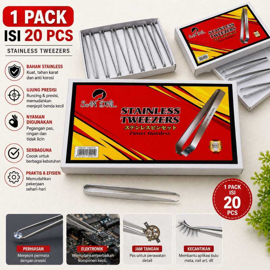 RGT - 20 Pcs / Set Pinset Stainless Besi / Pinset – Presisi Tinggi Anti Karat Untuk Elektronik, Beau