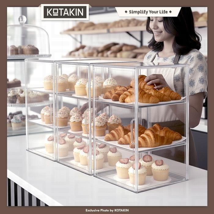Ready KOTAKIN Akrilik Display Jualan Kue Sosis Gorengan Tempat Makanan Jajan Roti Donat CFD Bazar Ra