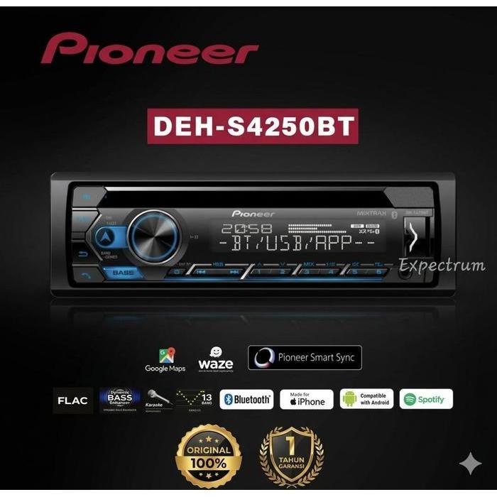 Pioneer DEH-S4250BT Headunit Mobil 1Din Smart Sync GPS Bluetooth Karaoke dengan Fitur Dual Bluetooth
