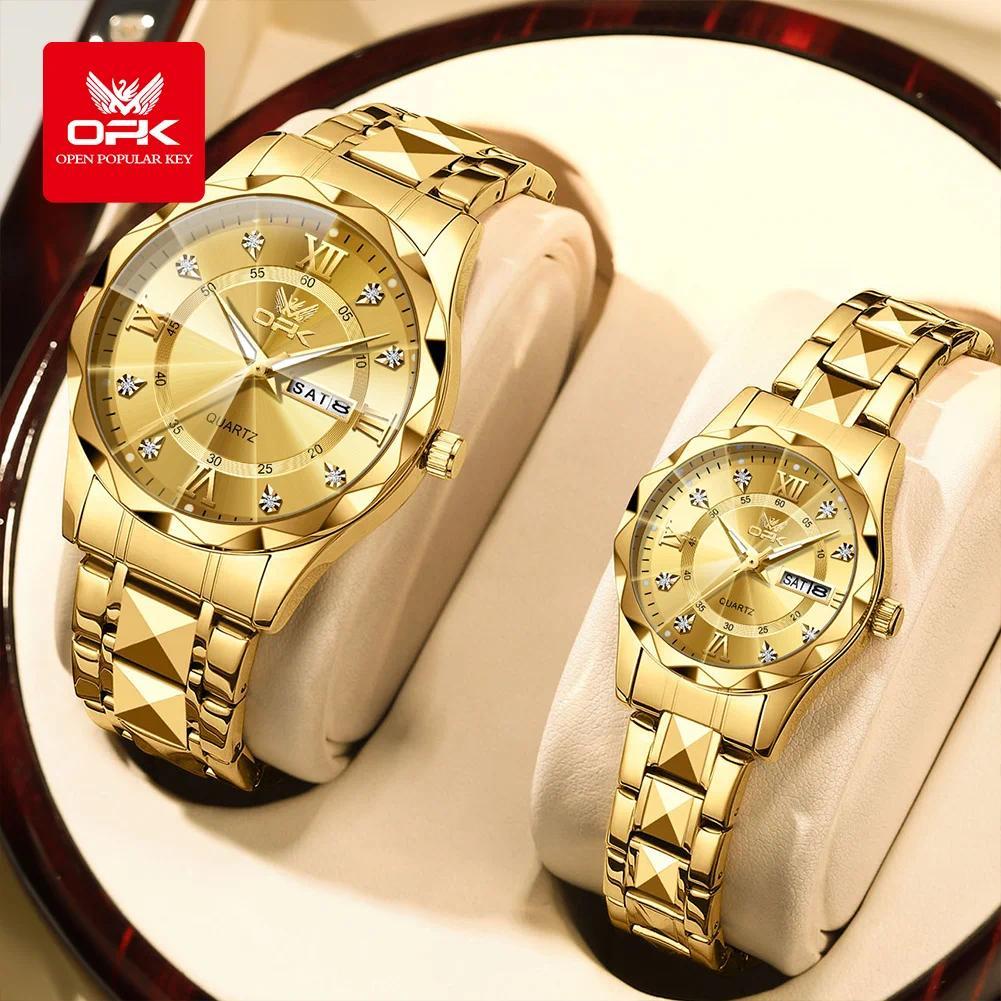 OPK Brand Couple Watch Waterproof amond Watch Dual Calendar splay Gold Watches 6023