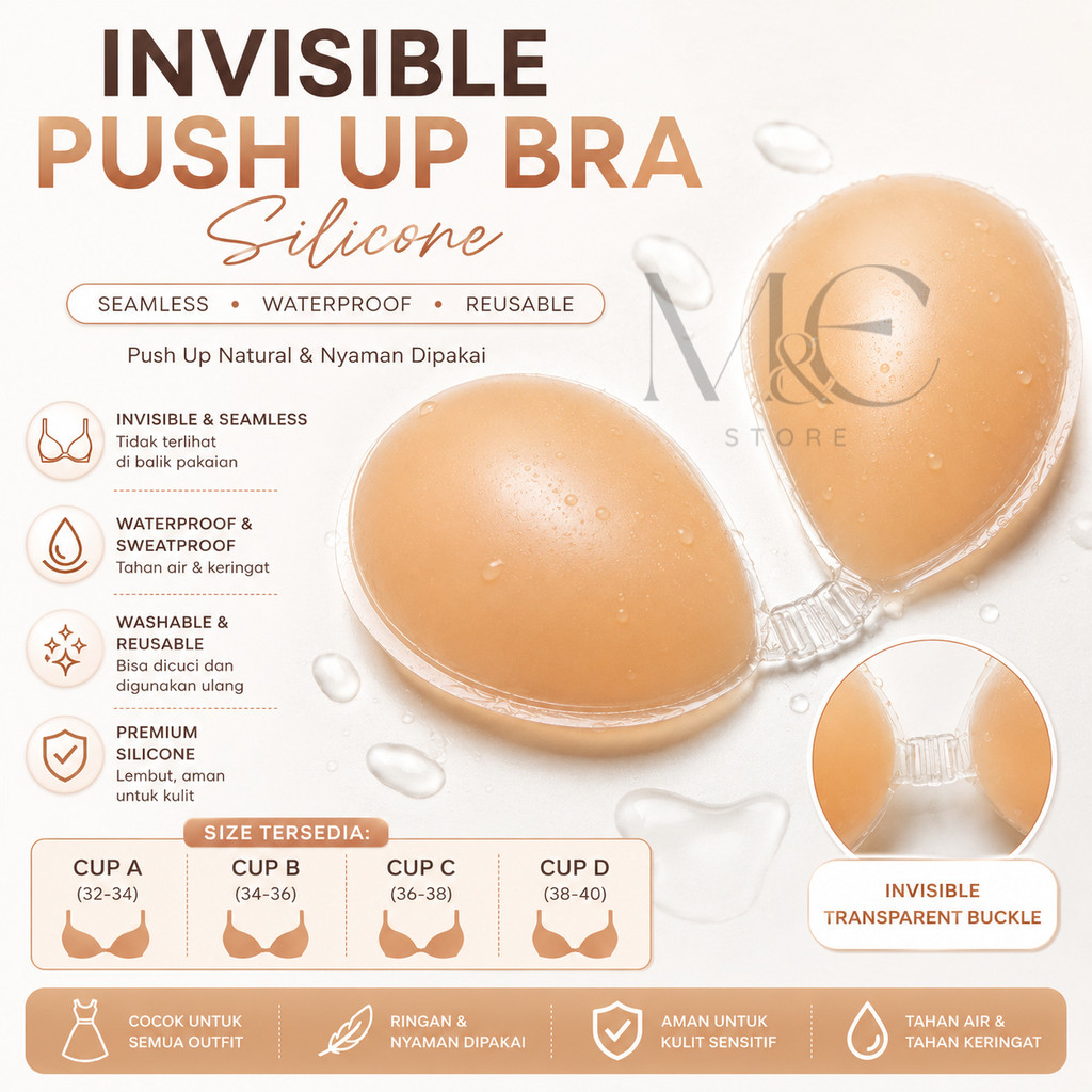 M&E | Silikon Bra BH Push Up Strapless Silicone Bra BH Tempel Seamless Wanita