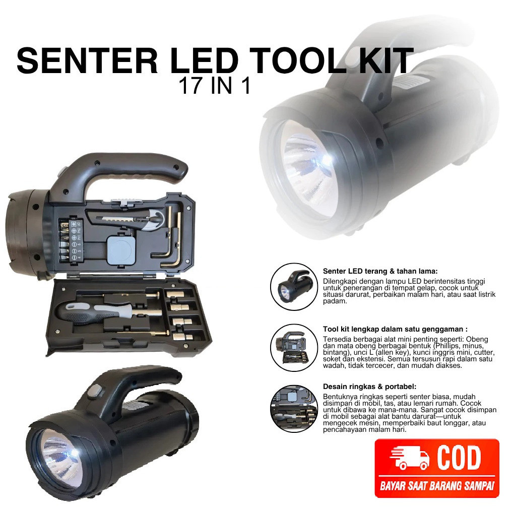 (SB)  17in1 Obeng Set Senter LED Set Senter LED Toolkit Tools 17in1