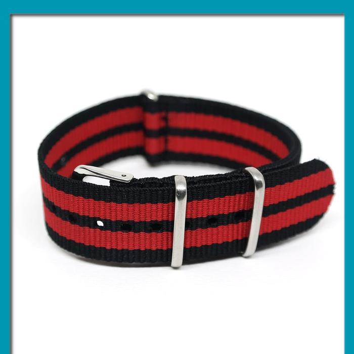HOT SALE - Tali Jam Tangan - Nato Nylon Strap - 18mm Black Red 5 stripes Quality