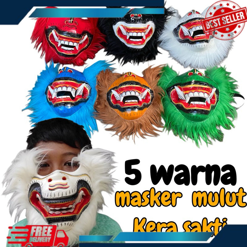 Topeng Masker Mulut Kera Sakti - Topeng Kera Kayu - Topeng Monyet Kayu - Tapel Anoman - Topeng Hanum