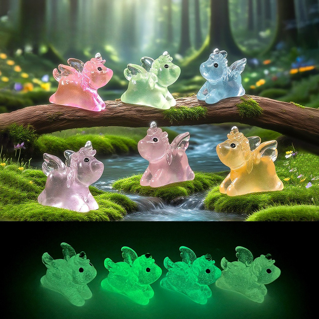 Boneka unicorn bercahaya butiran lucu, lansekap berkebun Aksesori dekorasi DIY lanskap mikro ornamen