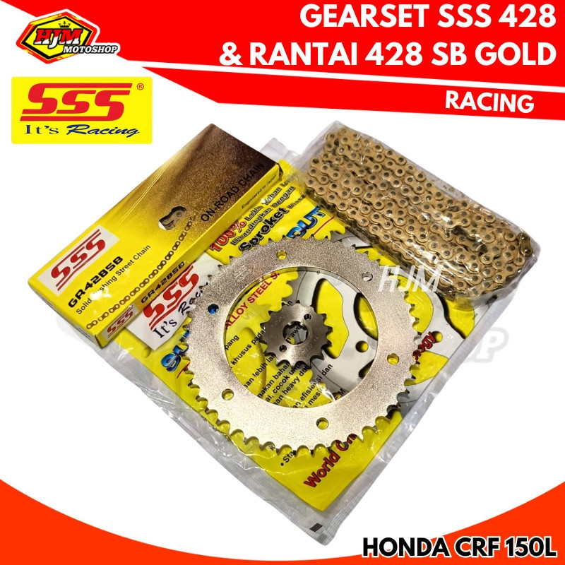 Gearset SSS HONDA CRF 150L & Rantai SSS 428 SB 130L Gold