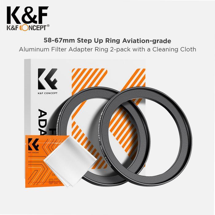 K&F Concept KF05.342P 58-67mm Step Up Ring Aluminium Alloy dengan Kain Pembersih untuk Filter Kamera