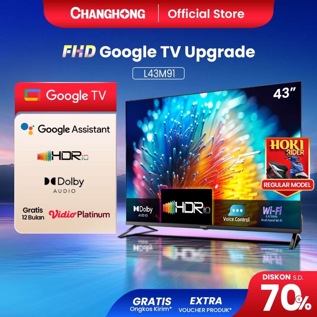 ps Changhong Google TV 43 inch FHD Dolby Audio Google Play Netflix Youtube Bluetooth USB Google Assi