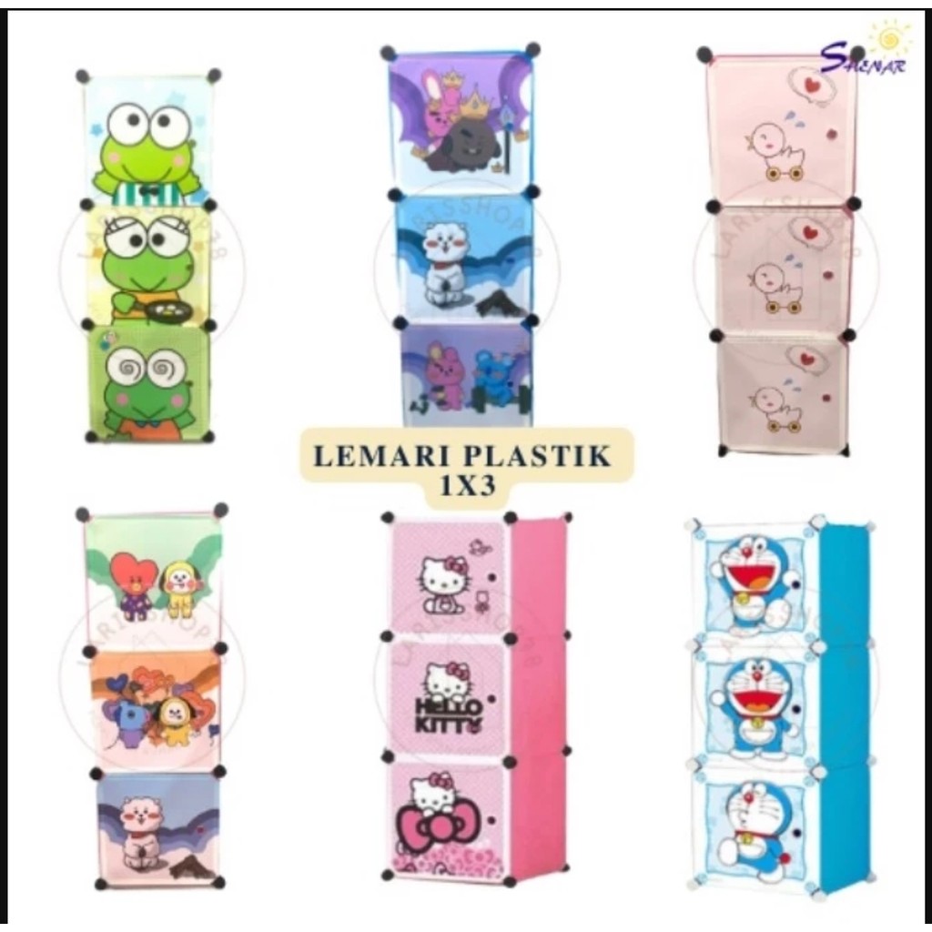 Lemari 3 susun serbaguna lemari buku lemari plastik buku lemari baju plastik rak baju 3 susun / lema