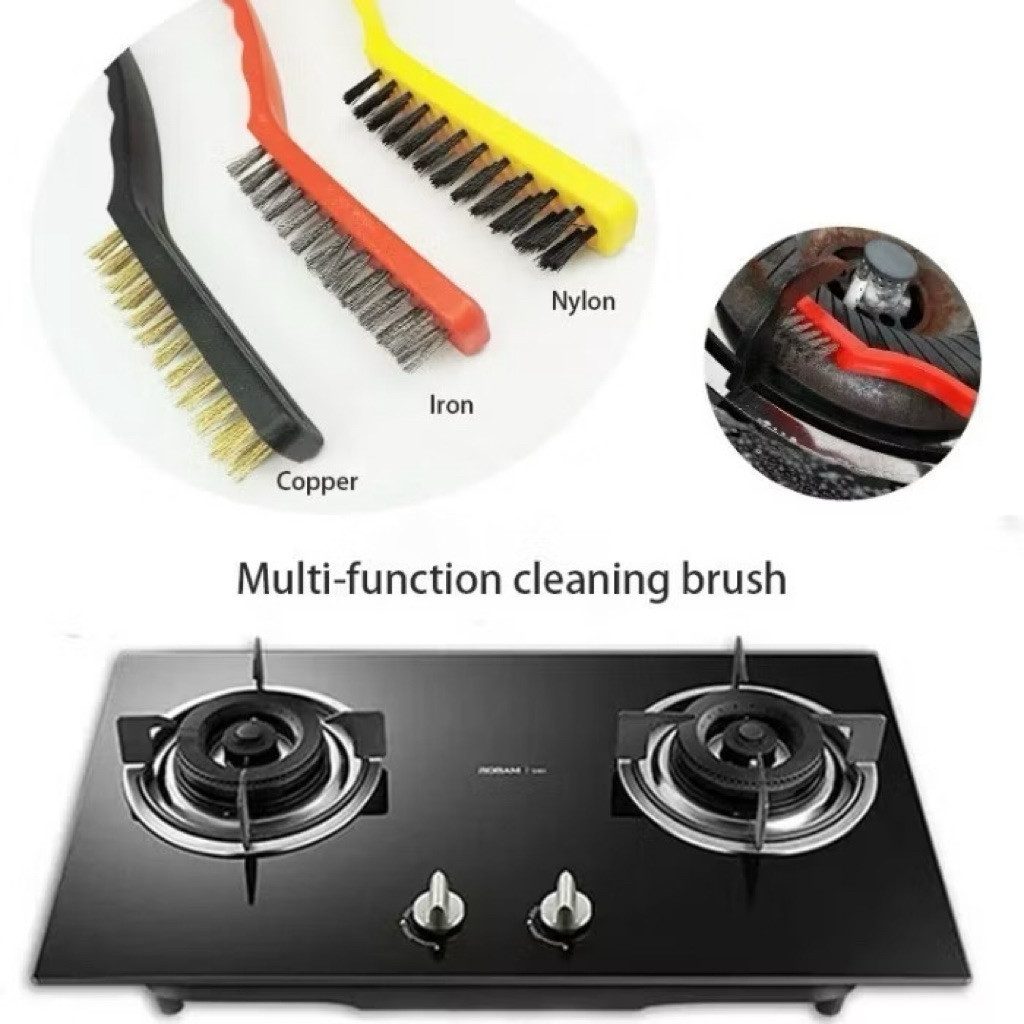 Set Sikat Kawat Tembaga Nylon Pembersih Kompor Wire Brush 3 in 1 / Sikat Besi / Sikat Kawat / Sikat 