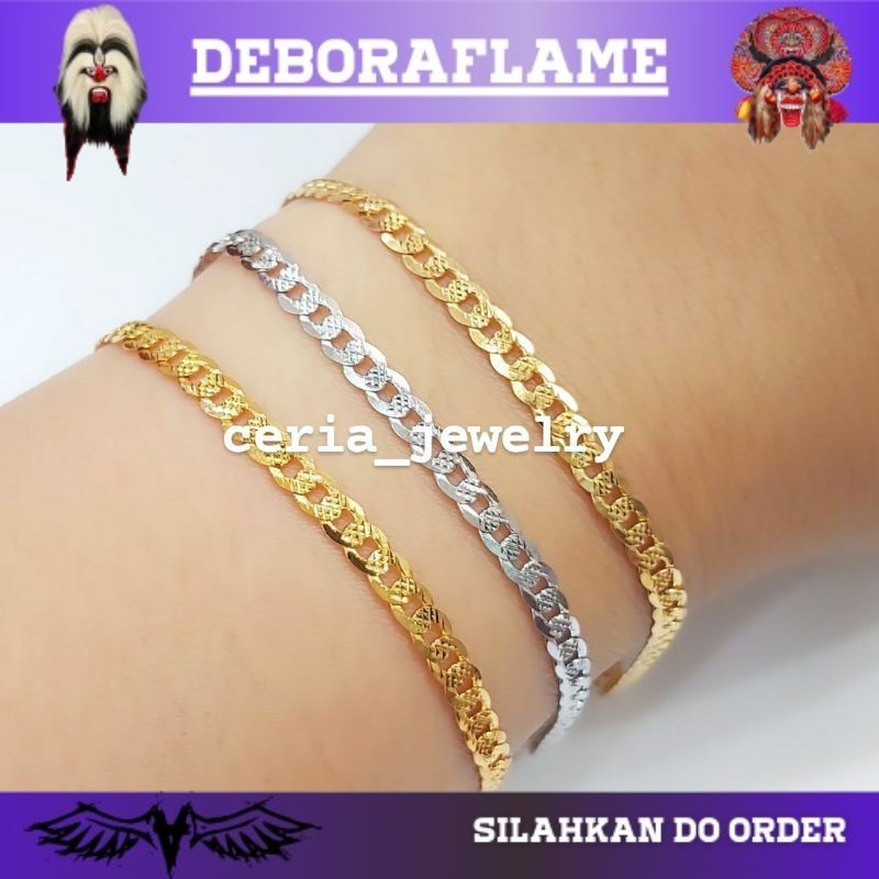 laris Gelang Perak Asli Silver Pria Wanita 925 Lapis Emas Model Rantai Sisik Naga Ukir - Perhiasanpe