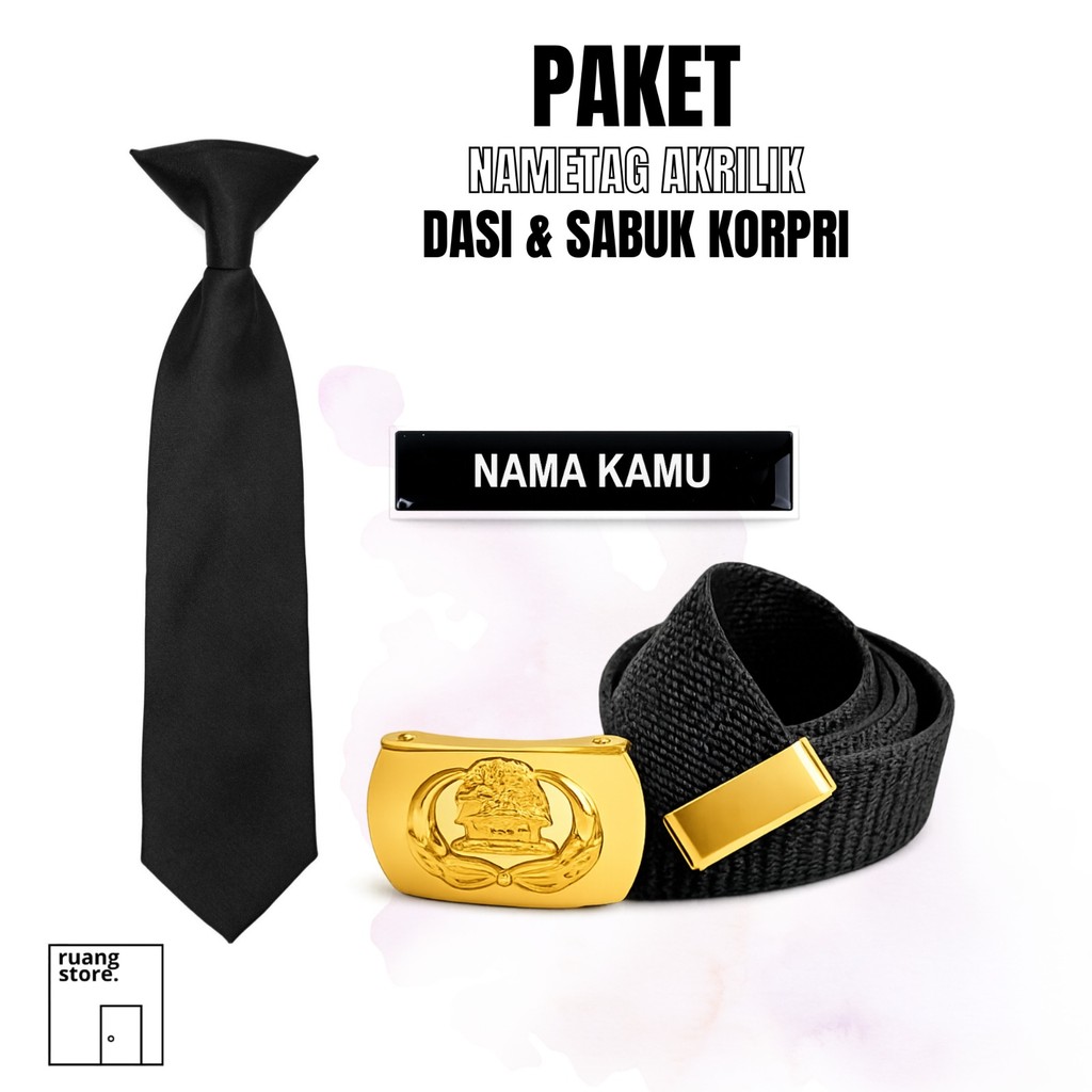 Paket ASN PNS PPPK Nametag Dasi Hitam Merah Peniti Magnet
