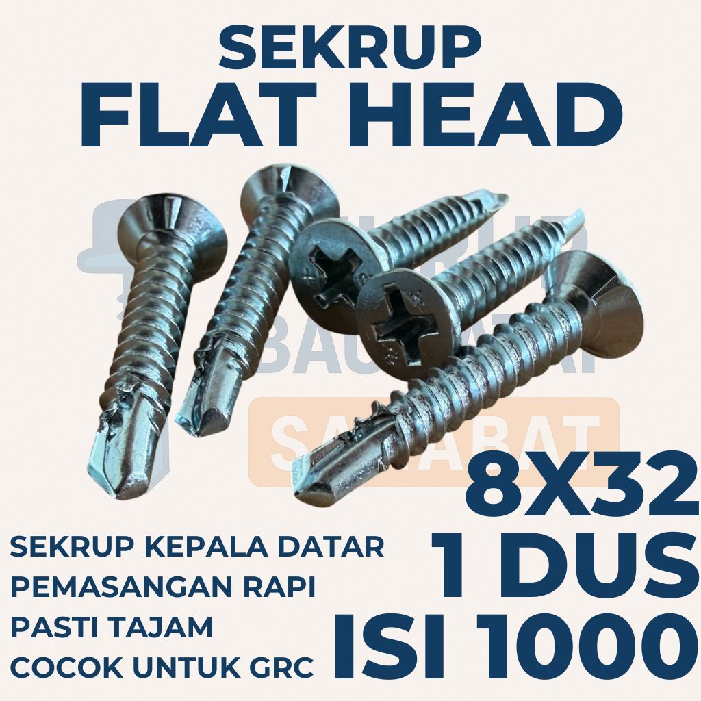 SEKRUP FLAT HEAD 3.2CM 8X32 (1 DUS ISI 1000 PCS) - SDS FH / SEKRUP GRC / Sekrup Plafon / Sekrup Holo