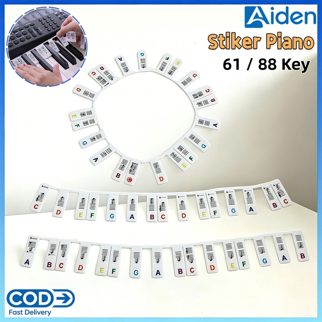 Stiker Tuts Piano Keyboard 37/49/61/88 Key|Transparan Dapat Dilepas|Stiker Angka Not Musik|Cocok Unt