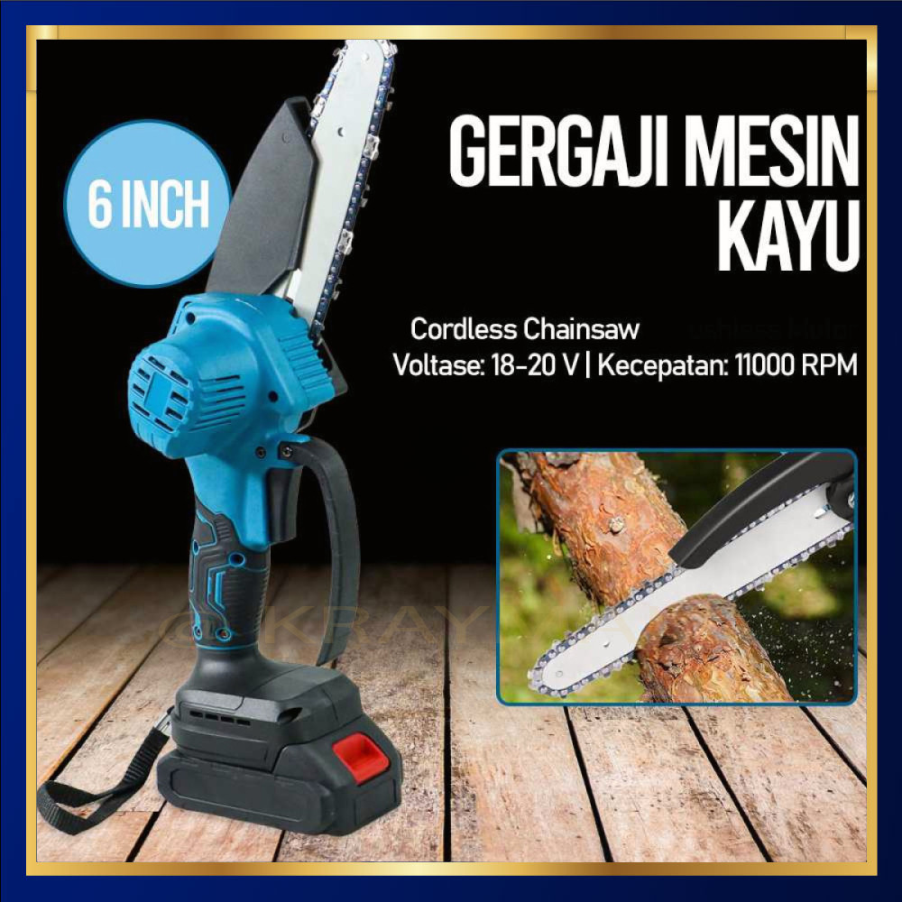 Gergaji Mesin Kayu Cordless Chainsaw Brushless Motor 20V - 388VF