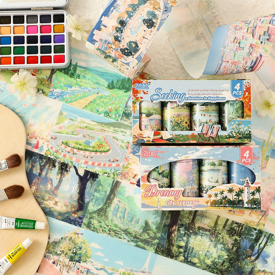 [Hercyna] Premium Box Sticker QQJG Stiker Washi Tape Pemandangan Scenery Alam