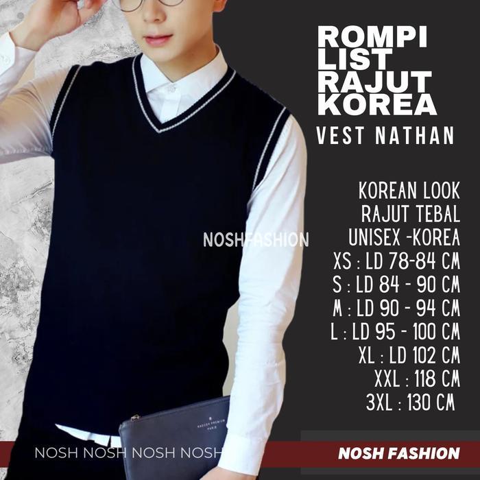 [ Mall ] NEW TREND= Rompi Rajut Korea Pria V-Neck List Nathan - NOSH Fashion / Vest Rompi Rajut V-Ne