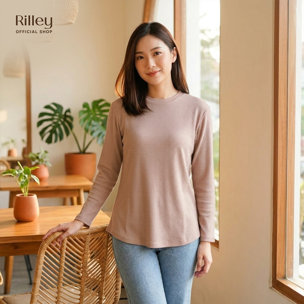 NEW RILLEY - Kaos Waffle Wanita Madena | Baju Lengan Panjang Polos Waffle Cewek Muslim Perempuan Wan