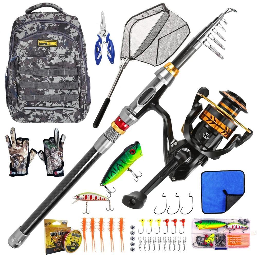 1.8M-3.6M Carbon Fiber Fishing Rod Set With Universal Reel Camo Backpack Full Tackle Kit For Sea Riv