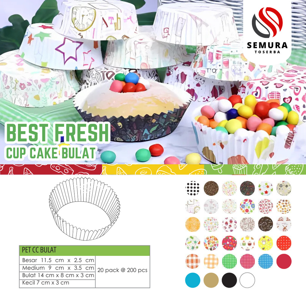 PET CAKE CASE BULAT KINCIR / BUNGA BINTANG / BUNGA KUNING / FOODY 1 PACK 200 PCS / MEREK BEST FRESH 